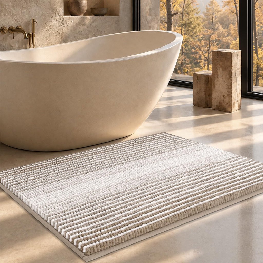 BSICPRO Bathroom Rugs Sets 2 Piece, Non Slip Striped Bath Mats, Fog Blue