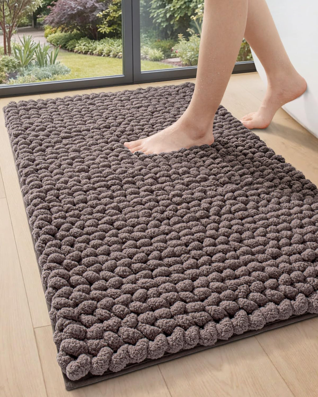 DEXI Bathroom Rugs 36x24, Non Slip Washable Chinelle Bath Mat, Taupe