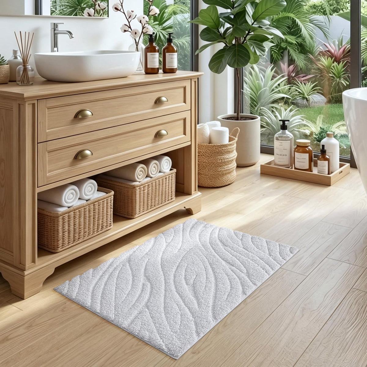 DEXI Bathroom Rugs Non Slip Washable, 36x24 Quick Dry Bath Mat, White