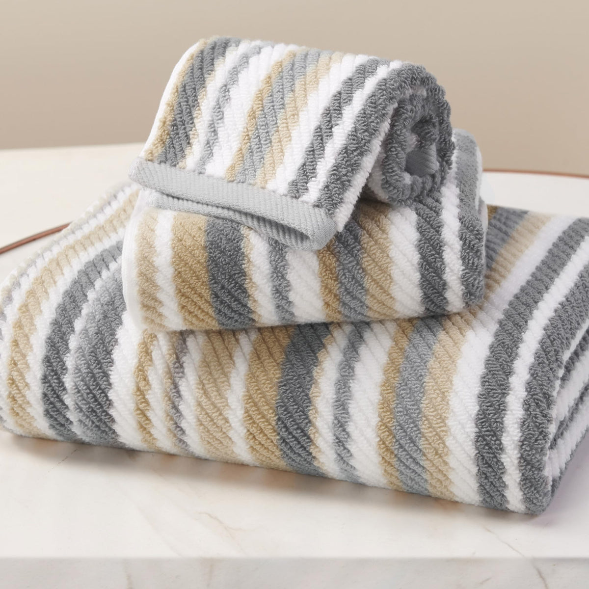 VOOVA & MOVAS Hand Towels, Cotton, Soft, Thick, 16x27 in, Tan Gray Beige