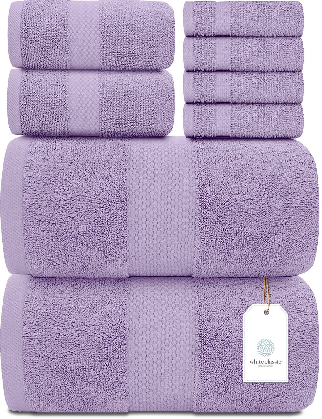 White Classic Luxury Taupe Bath Towel Set of 8 - Soft 100% Turkish Cotton
