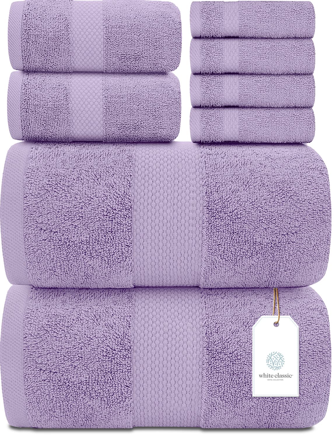 White Classic Luxury Taupe Bath Towel Set of 8 - Soft 100% Turkish Cotton
