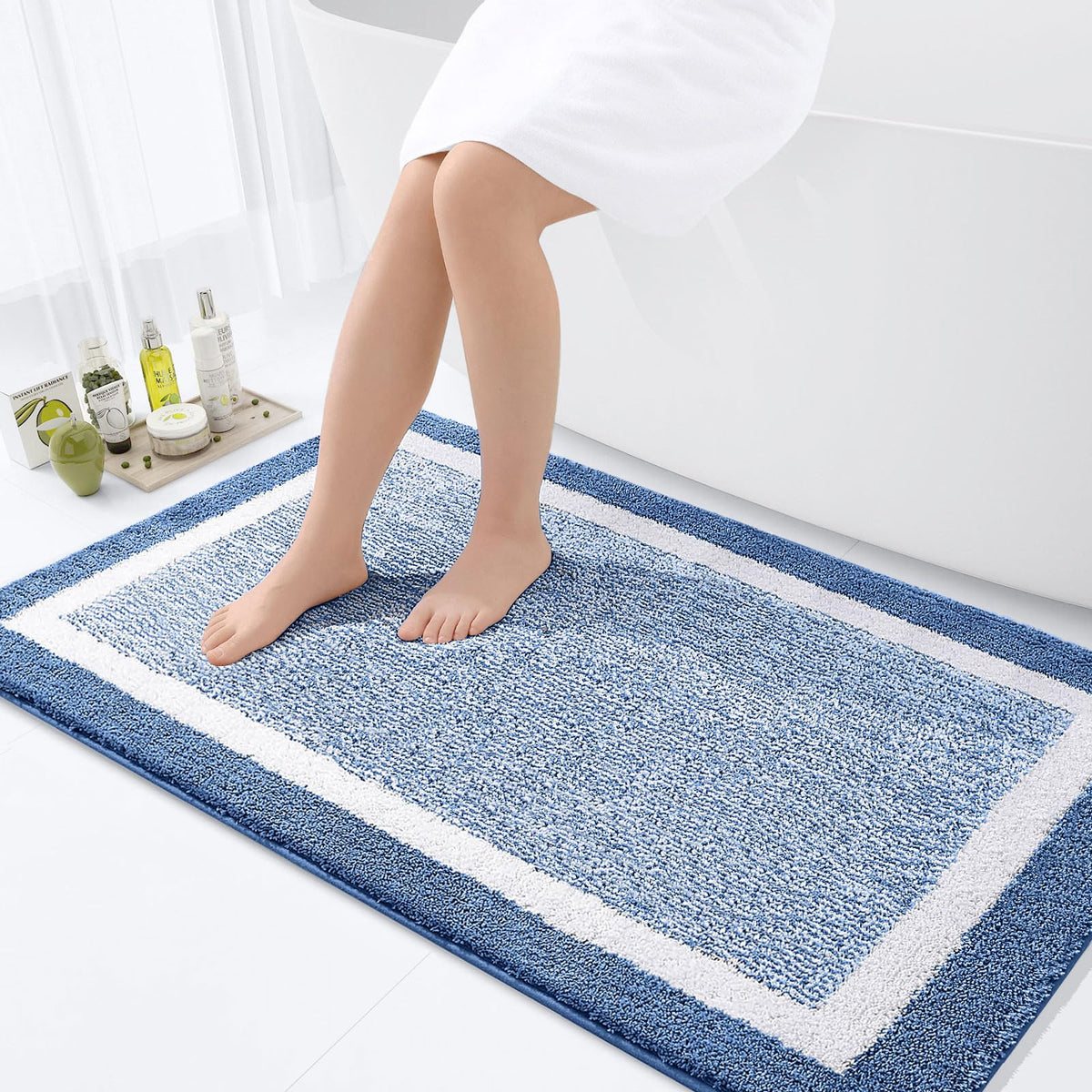 OLANLY Bathroom Rugs 36x24, Soft Absorbent Microfiber Bath Rugs, Grey