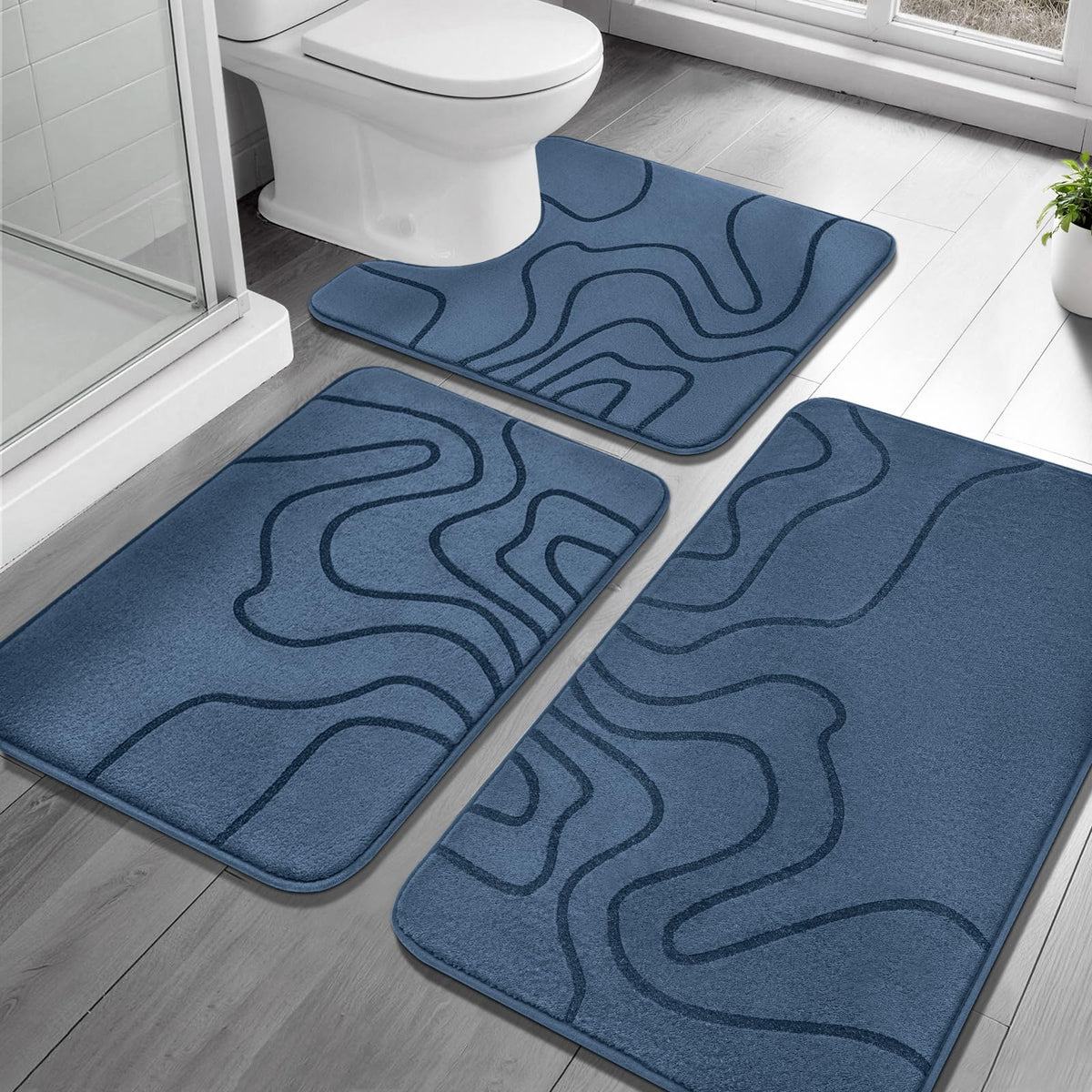 YIHOUSE Memory Foam Bathroom Rugs Sets 2 Piece, 17"x24"+20"x46", Dark Grey