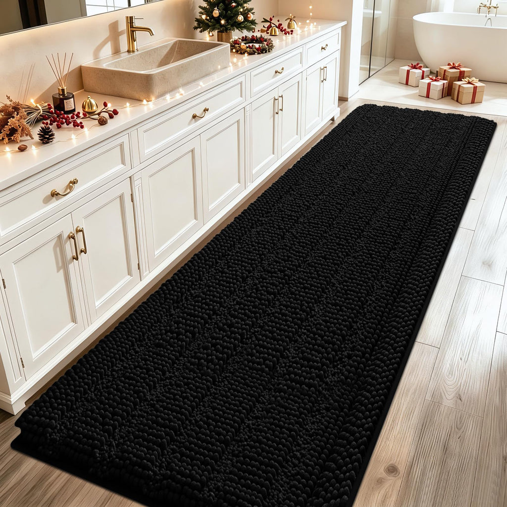 ACCUMTEK Striped Navy Blue Bathroom Rug Set 3 Pieces Ultra Soft, Non Slip Chenille Toilet Mat, Absorbent Plush Shaggy Bath Mats for Bathroom, Bedroom, Kitchen