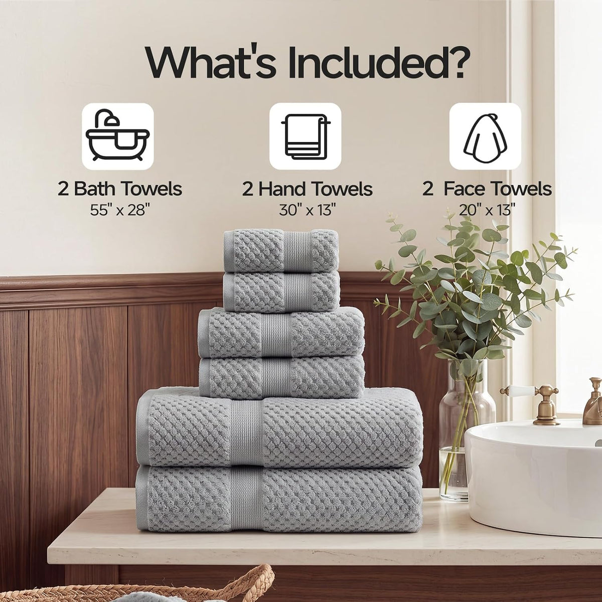 ecolook 6-Piece Towel Set, 100% Cotton