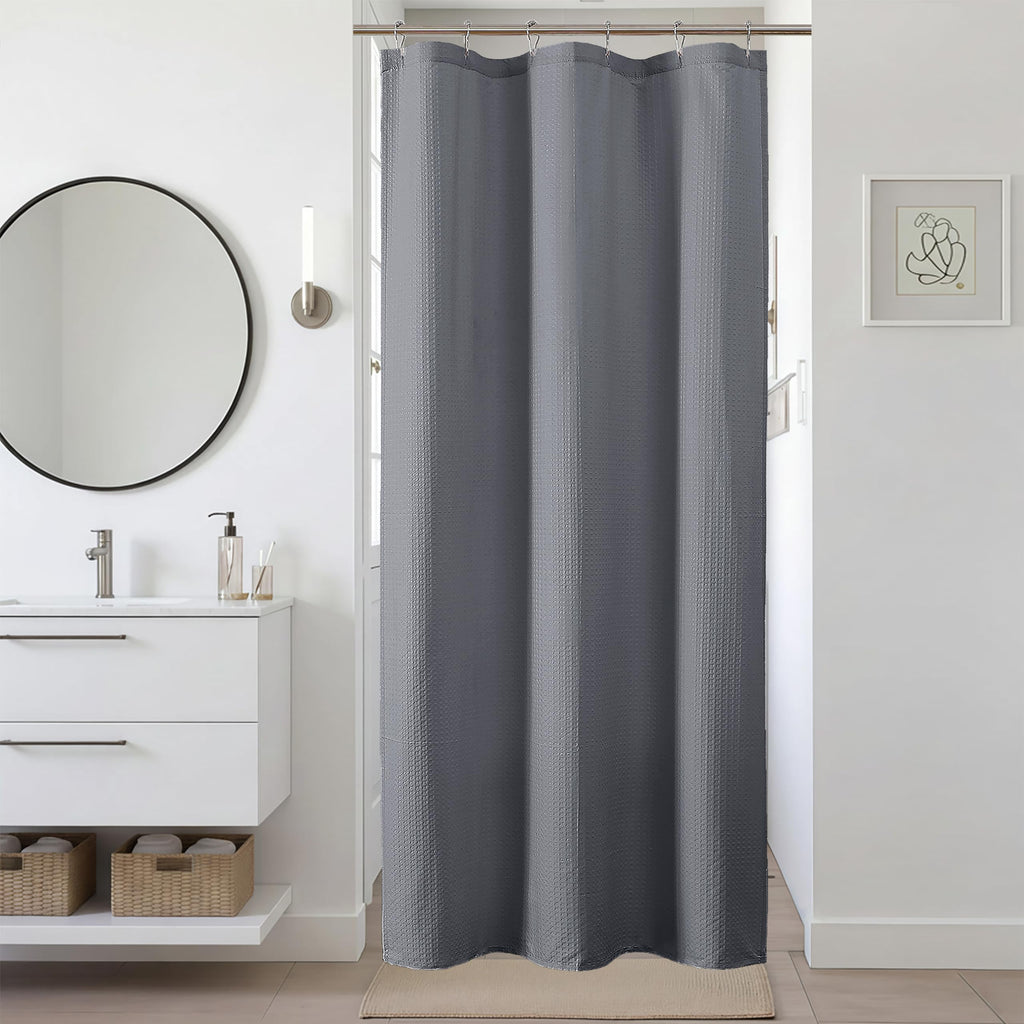 Navy Blue Shower Curtain 72 Inch Length 1 Piece, Waffle Embossed Textured Soft Fabric Hotel Shower Curtain for Bathroom, Modern Polyester Water Repellent Cloth Bath Decor, 72Wx72L Inches