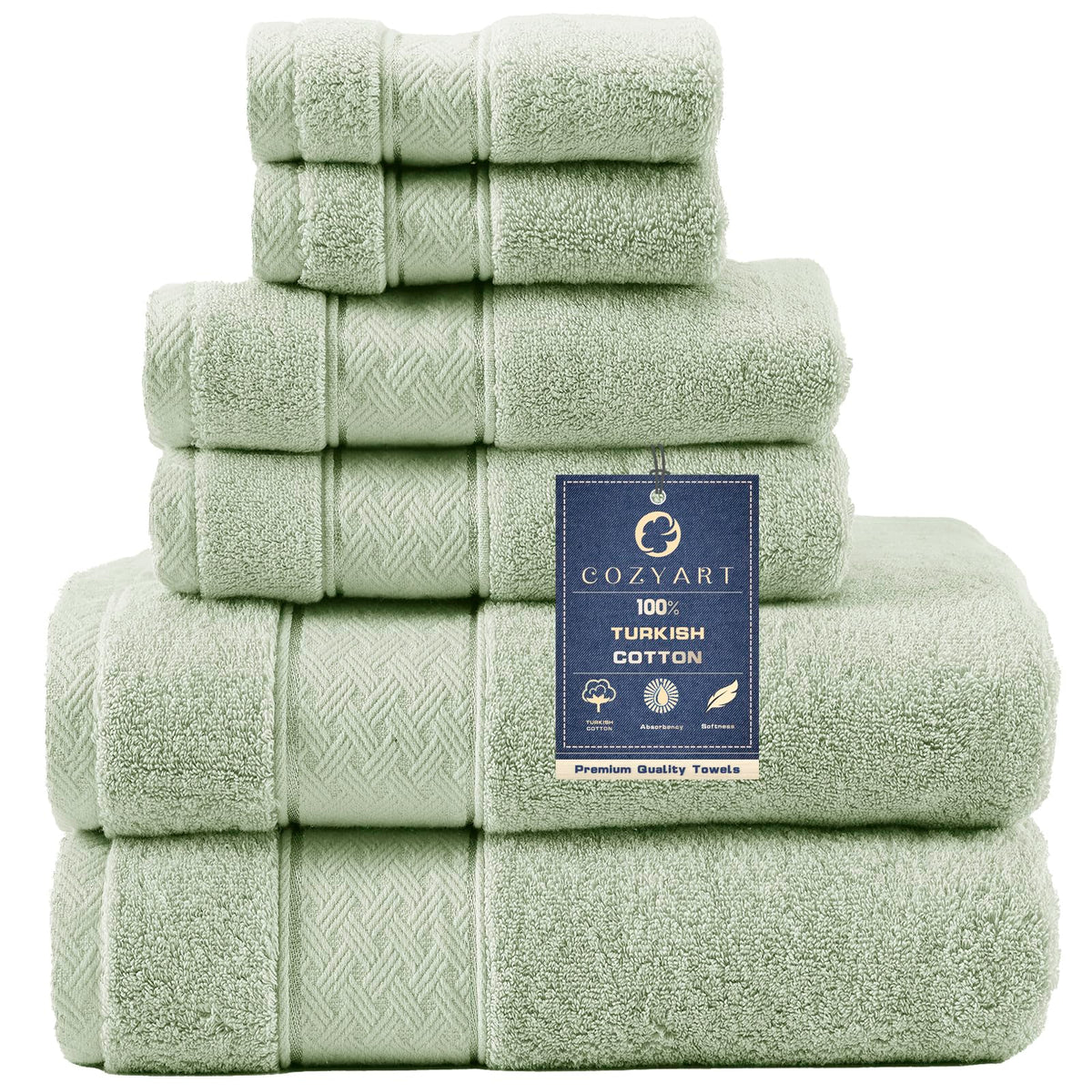 COZYART Bath Towel Set 6 PCS, Pink Luxury 100% Turkish Cotton 650GSM