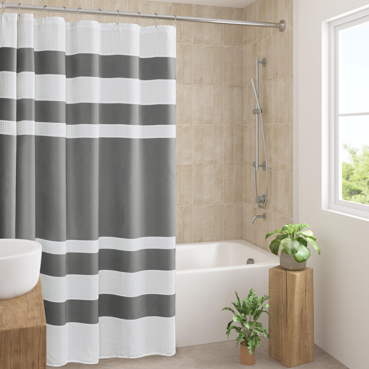 Madison Park Spa Waffle Shower Curtain for Bathroom, 72 x 72, Indigo Blue