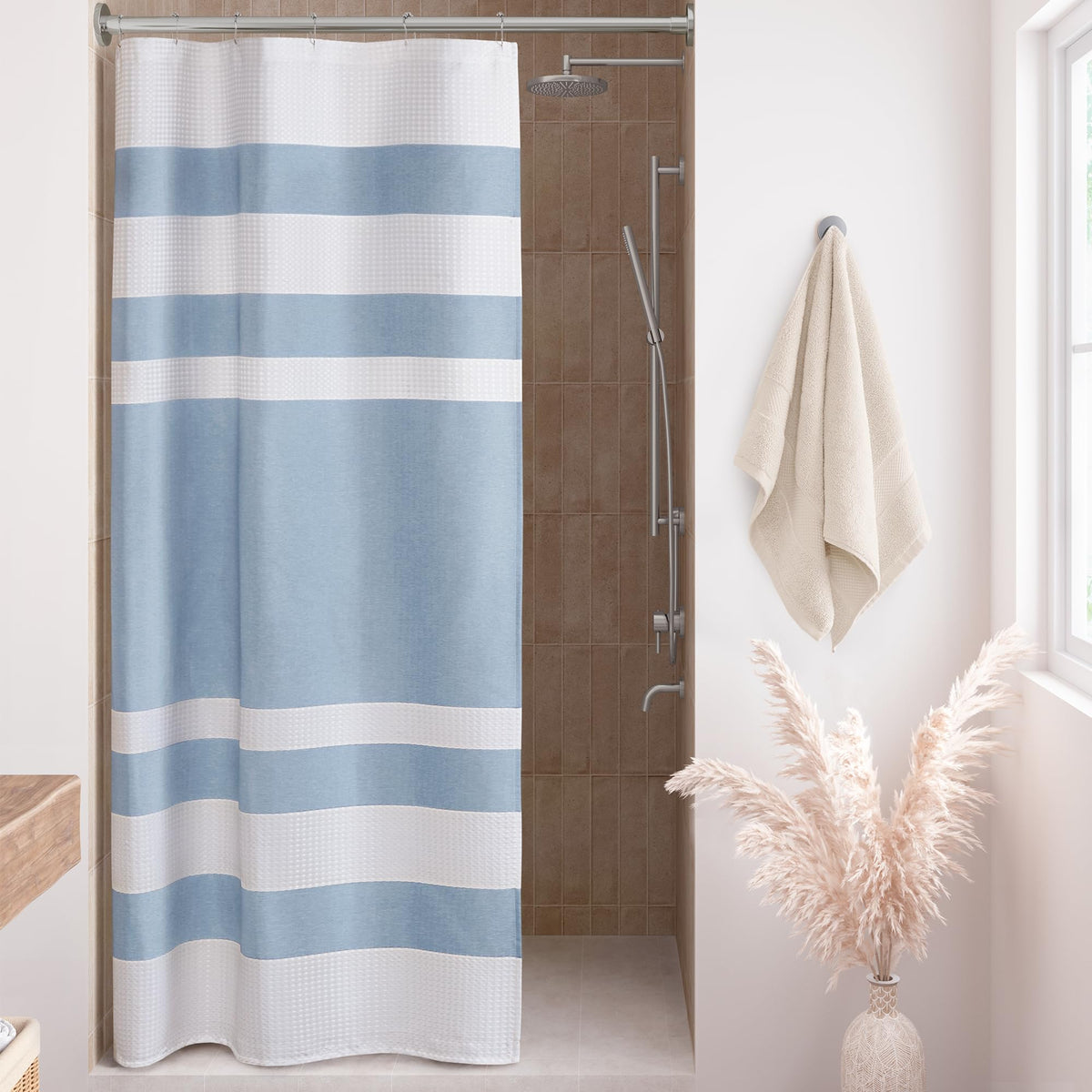 Madison Park Spa Waffle Shower Curtain for Bathroom, 72 x 72, Indigo Blue