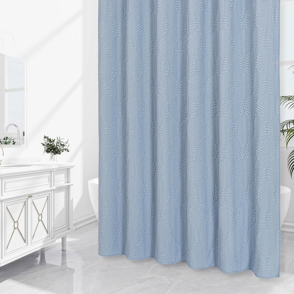 Gibelle Fog Blue Shower Curtain for Bathroom, Farmhouse Bath Curtain 72x72