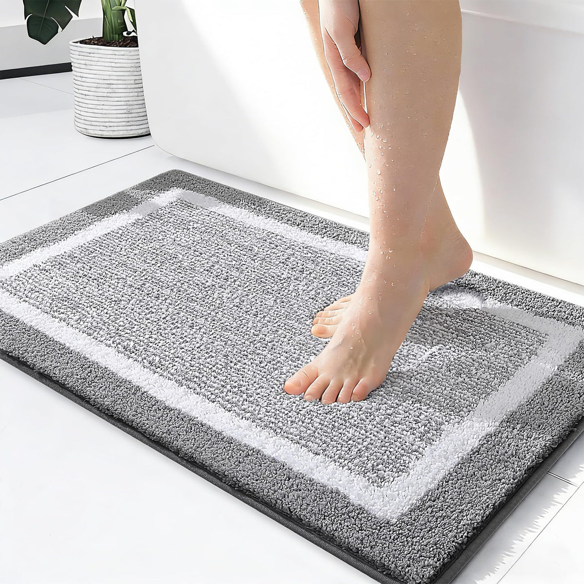OLANLY Bathroom Rugs 36x24, Soft Absorbent Microfiber Bath Rugs, Grey