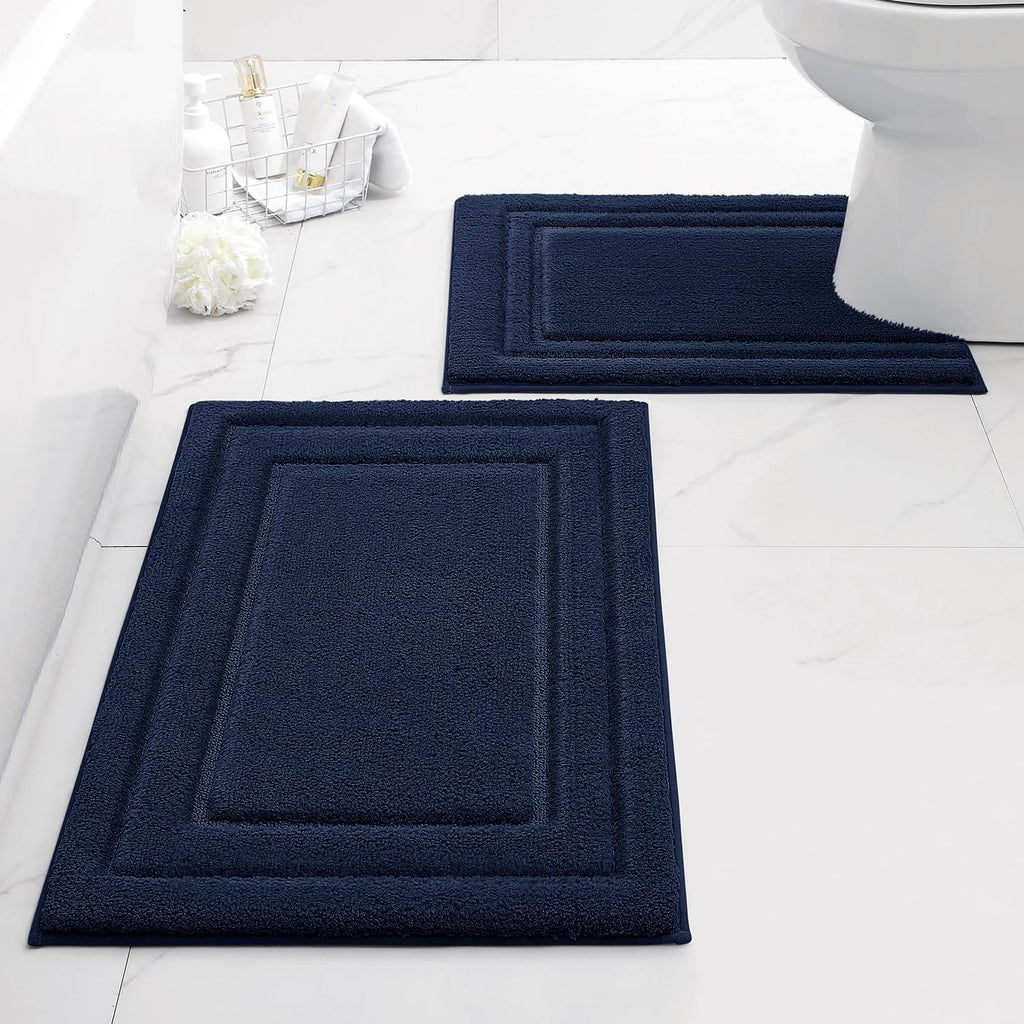 HOMEIDEAS Bathroom Rugs Sets 2 Piece, Super Soft and Absorbent Non Slip Microfiber Machine Washable Bath Mat Set (20" x 32" + 16" x 24", Brown)