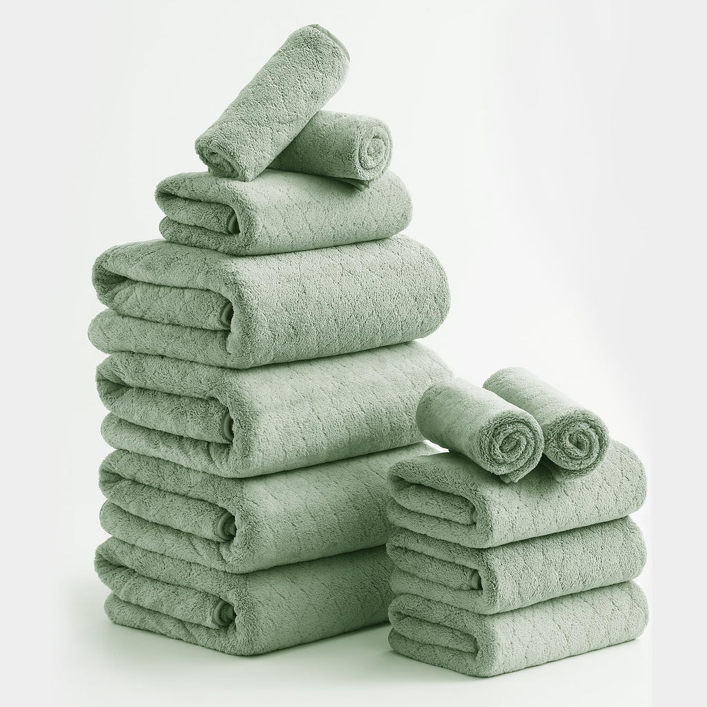 Hailea Luxury Bath Towels Set - 12 Piece (4 Large Bath Towels,4 Hand Towels,4 Washcloths), 100% Microfiber,Extra Absorbent Super Soft & Quick Dry,Complete Family Pack for Bathroom Gym Pool,Camel
