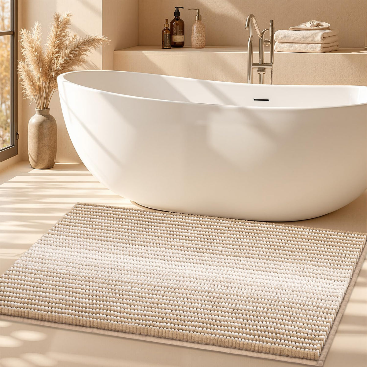 BSICPRO Bathroom Rugs Sets 2 Piece, Non Slip Striped Bath Mats, Fog Blue