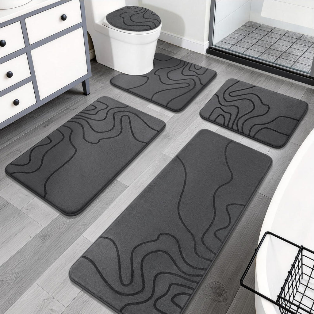 YIHOUSE Memory Foam Bathroom Rugs Sets 2 Piece, 17"x24"+20"x46", Dark Grey