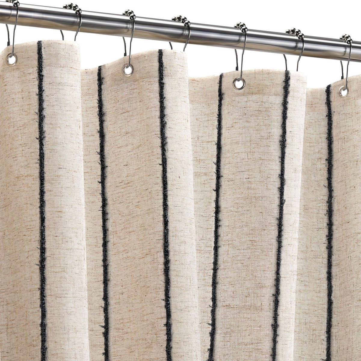 Striped Linen Shower Curtain for Bathroom, Black and Beige 72 W x 84 H