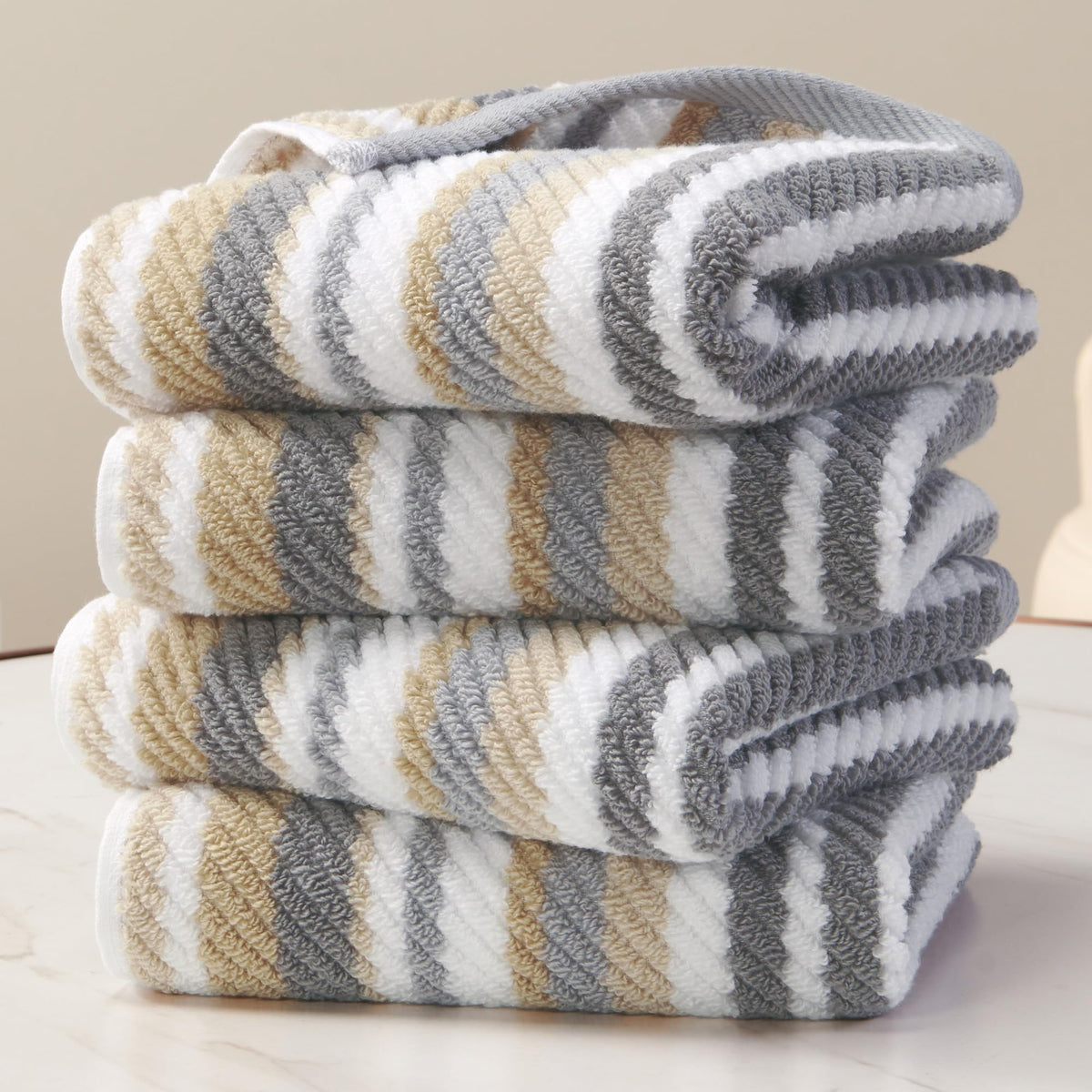 VOOVA & MOVAS Hand Towels, Cotton, Soft, Thick, 16x27 in, Tan Gray Beige