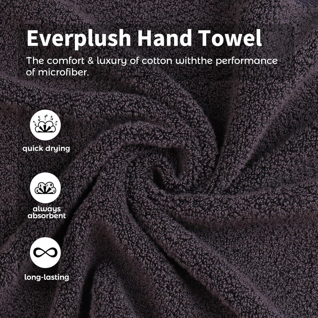 Everplush 4-Piece Premium Hand Towel Sets: Super-Soft, Highly Absorbent & Quick Drying Bathroom Towels – Versatile for Hotel, Bathroom, Shower, Spa, 16x30 Inches(Charcoal, 16" x 30")