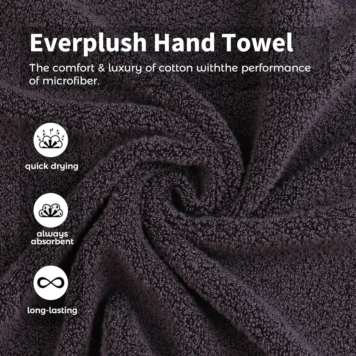 Everplush 4-Piece Premium Hand Towel Sets: Super-Soft, Highly Absorbent & Quick Drying Bathroom Towels – Versatile for Hotel, Bathroom, Shower, Spa, 16x30 Inches(Charcoal, 16" x 30")