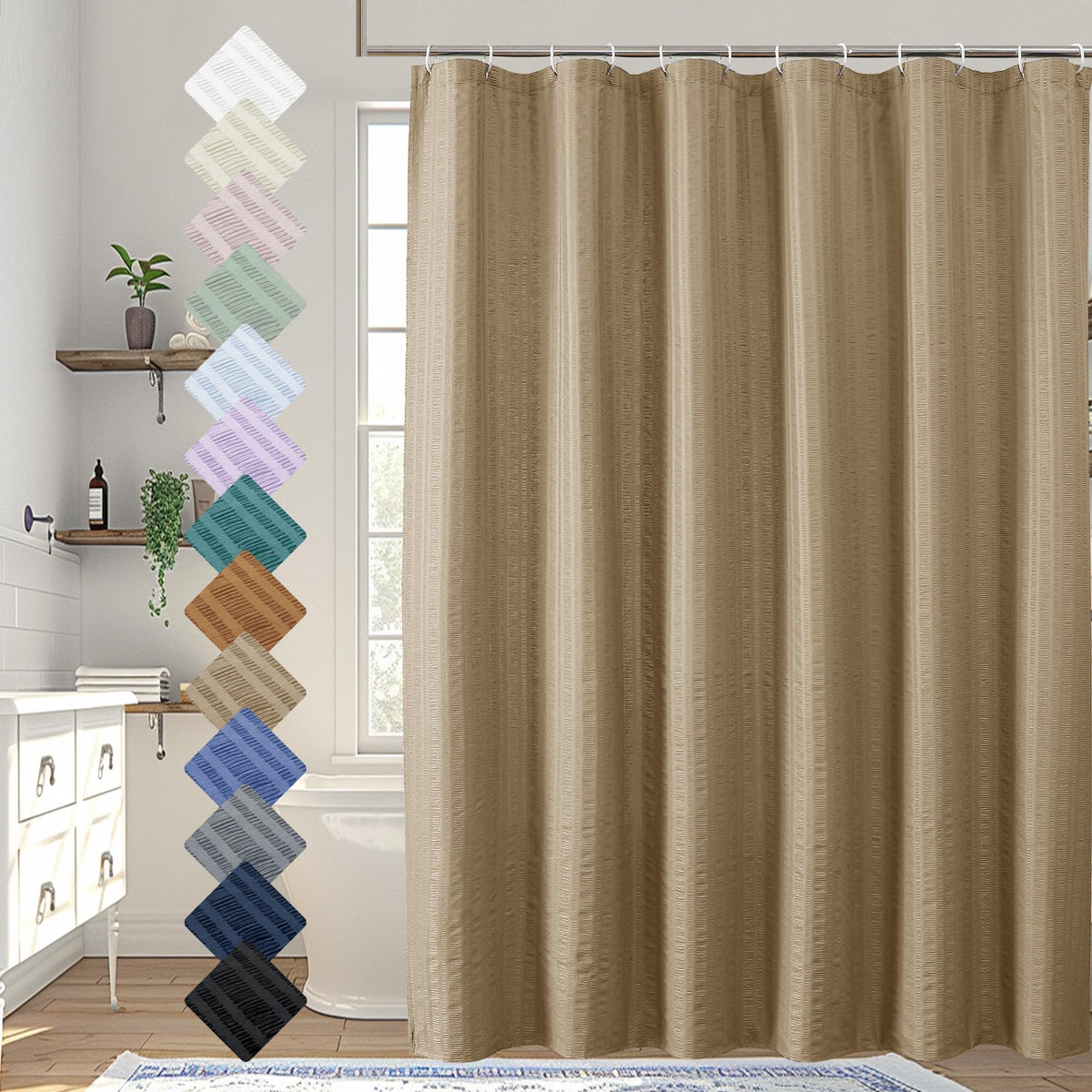 Aiyufeng Moga Navy Blue Fabric Shower Curtains for Bathroom - Blue Hotel Spa Polyester Cloth Bath Curtain with 12 Holes, 72x72, Machine Washable, Navy Blue