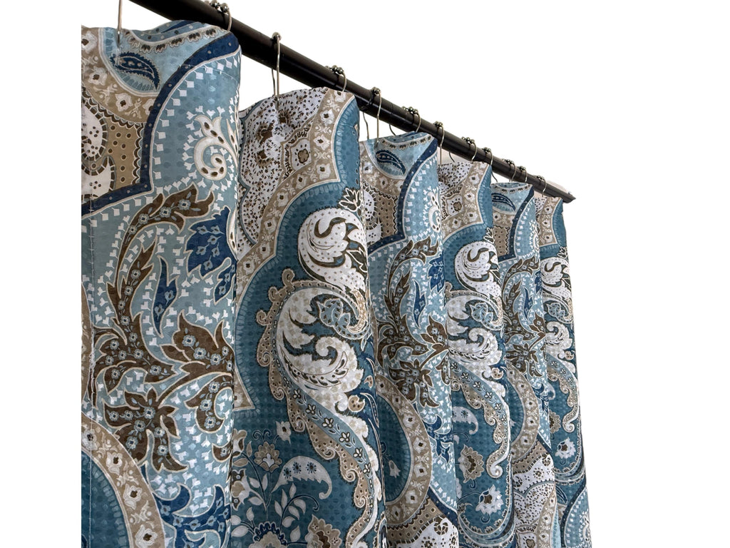 Blue Fabric Shower Curtain Modern Geometrical Blue Gray for Bathroom 72x72