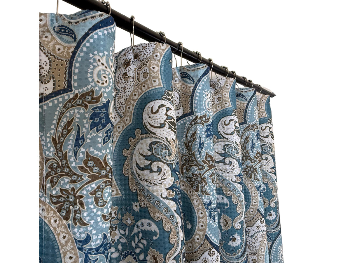 Blue Fabric Shower Curtain Modern Geometrical Blue Gray for Bathroom 72x72