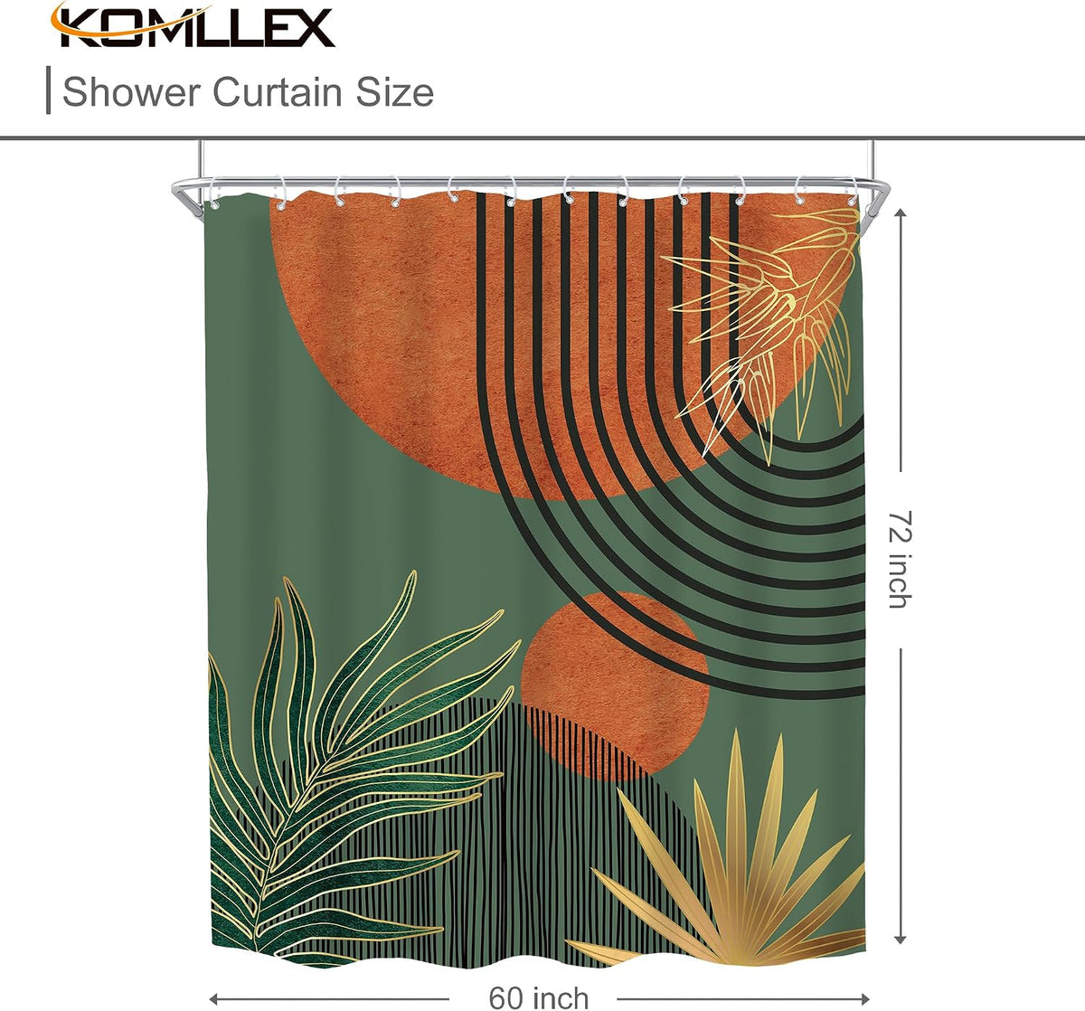 Mid Century Green Orange Boho Abstract Modern Bathroom Shower Curtain Set