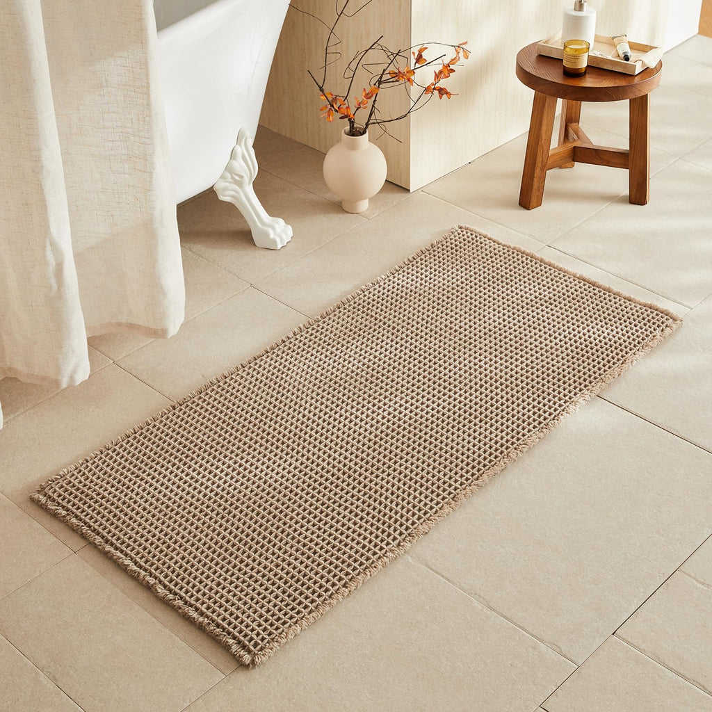 TYUU Waffle Bath Mat, Boho Bathroom Rugs Non Slip Washable, 30x20 Khaki