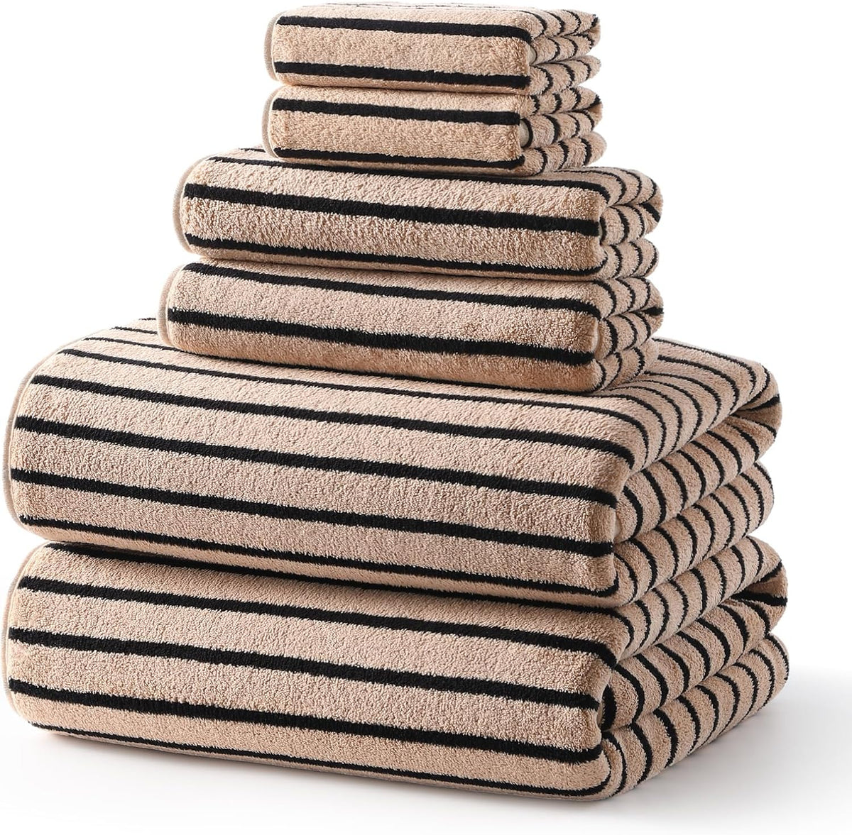 ecolook Striped Microfiber Bathroom Towel Set, Lightweight-Khaki