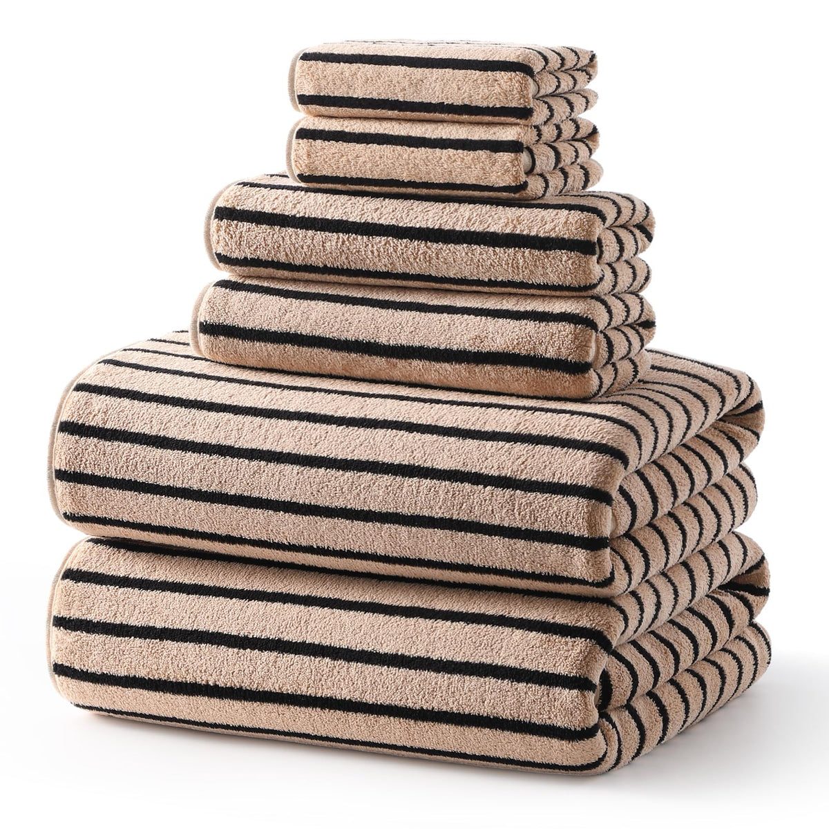 ecolook Striped Microfiber Bathroom Towel Set, Lightweight-Khaki