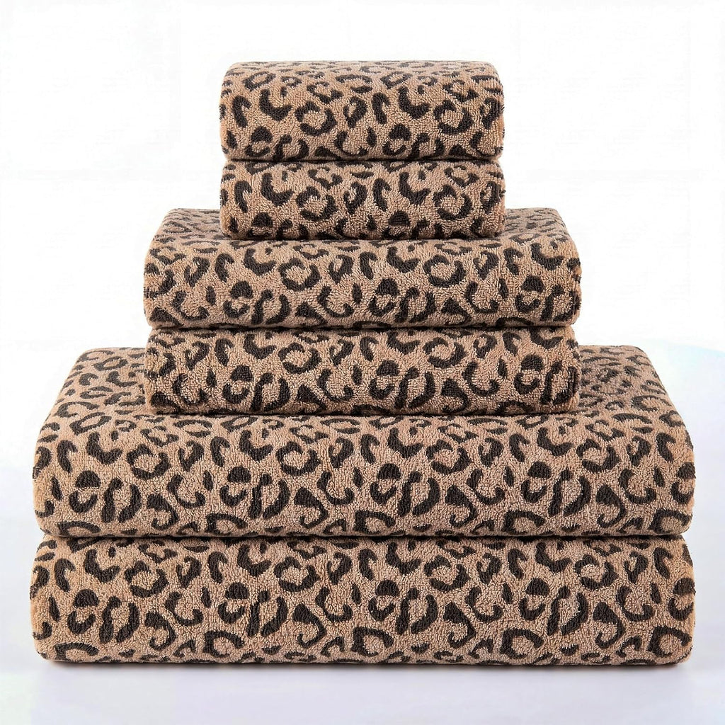Peryiter 6 Pack Bath Towels Set, Coffee Color, Leopard