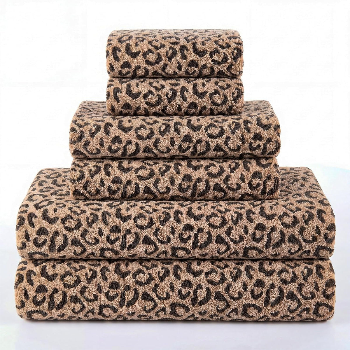 Peryiter 6 Pack Bath Towels Set, Coffee Color, Leopard