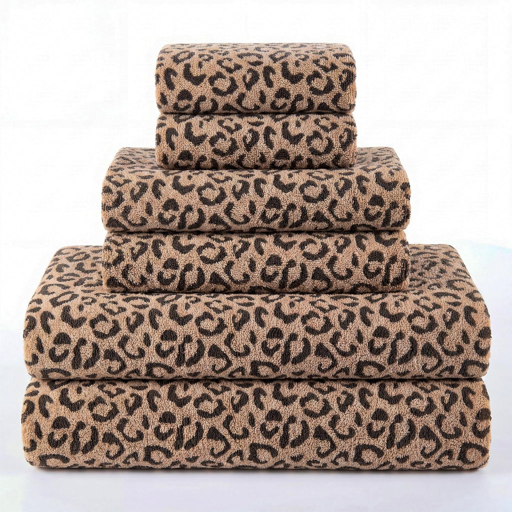 Peryiter 6 Pack Bath Towels Set, Coffee Color, Leopard