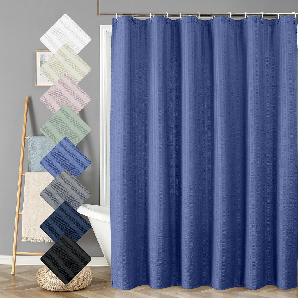 Aiyufeng Moga Navy Blue Fabric Shower Curtains for Bathroom - Blue Hotel Spa Polyester Cloth Bath Curtain with 12 Holes, 72x72, Machine Washable, Navy Blue