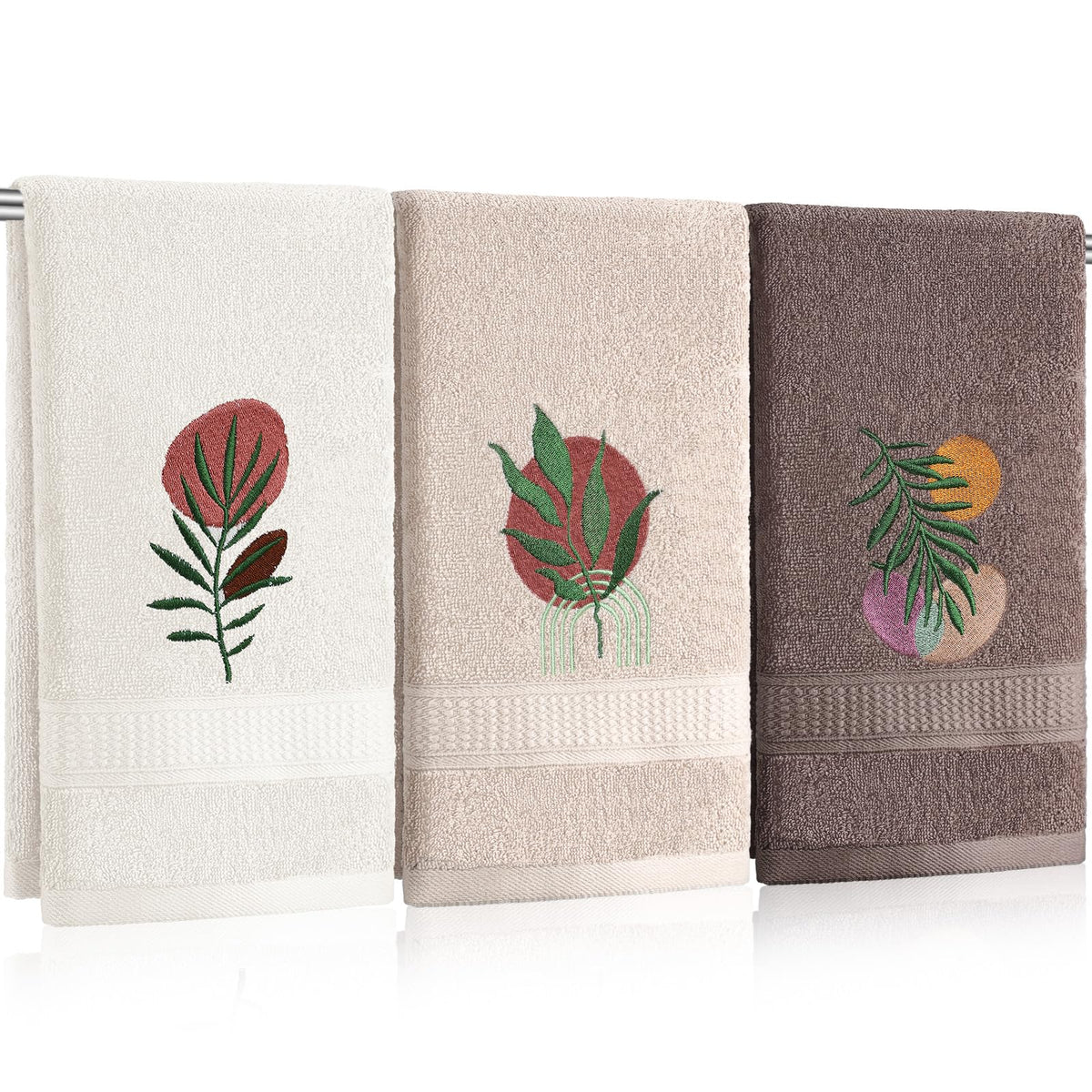 Hahafelt 3 Pack Boho Leaves Hand Towels for Bathroom, 100% Cotton