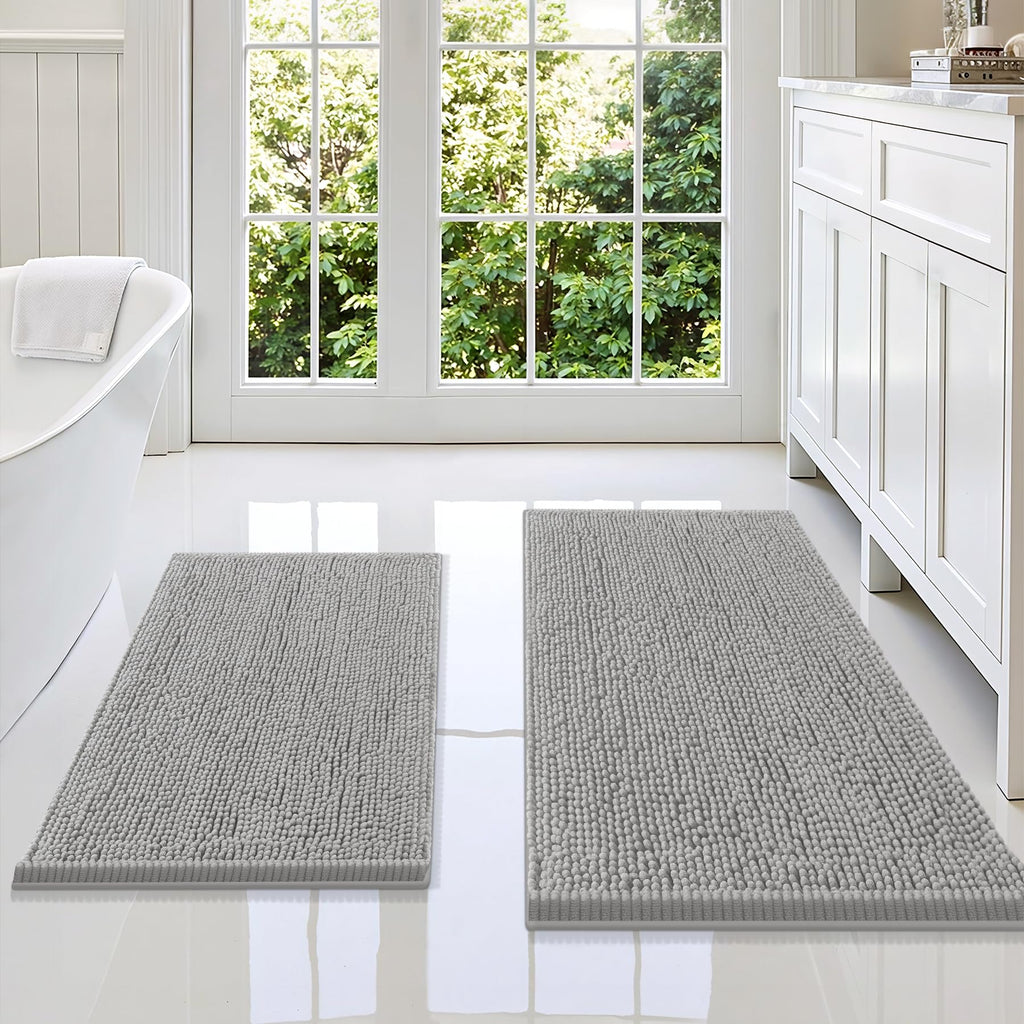 Smiry Chenille Bathroom Rugs Sets 2 Piece (30x20+24x16, Black)