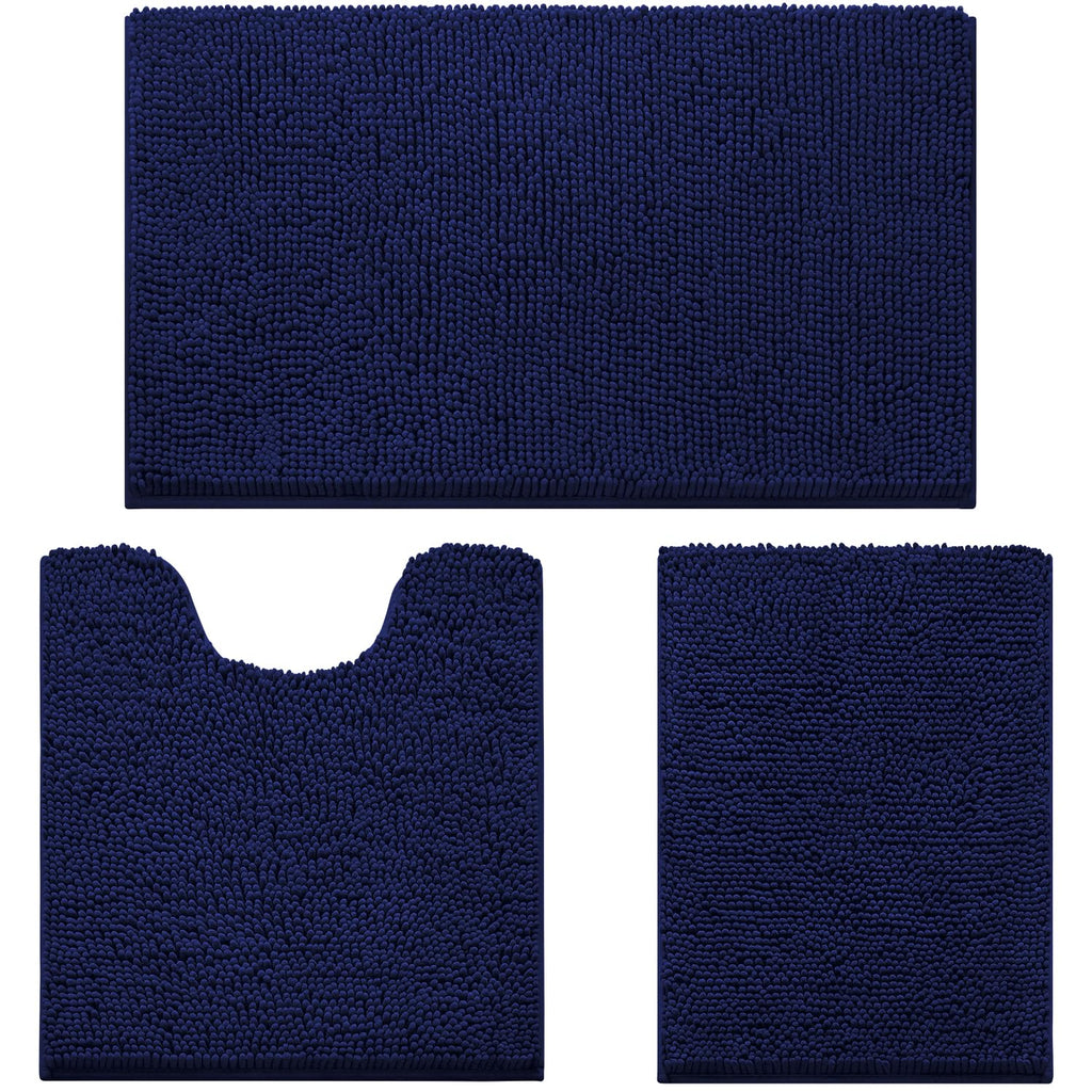 HOMEIDEAS Bathroom Rugs Set of 3, Super Soft Absorbent Chenille Bath Rugs