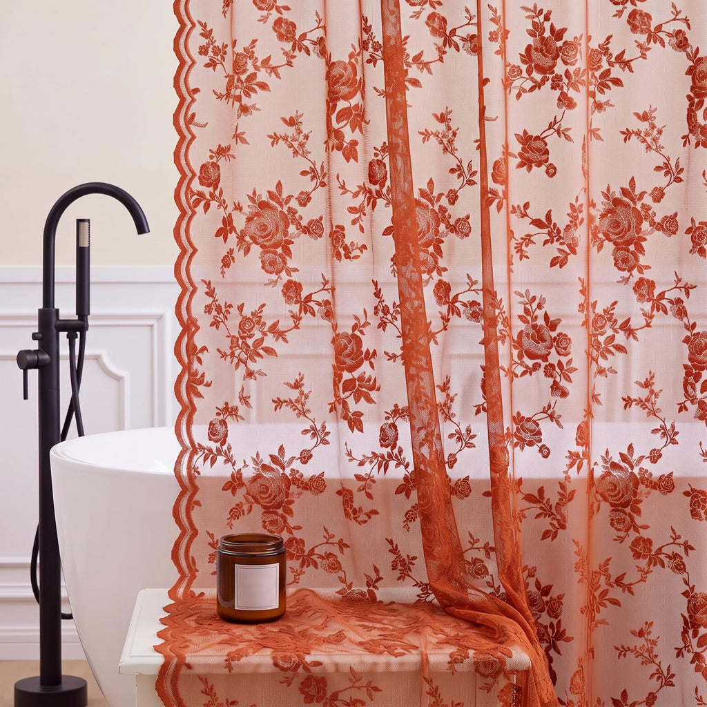 Irenare Black Lace Shower Curtain Victorian Floral Decor 72 x 72 Inch