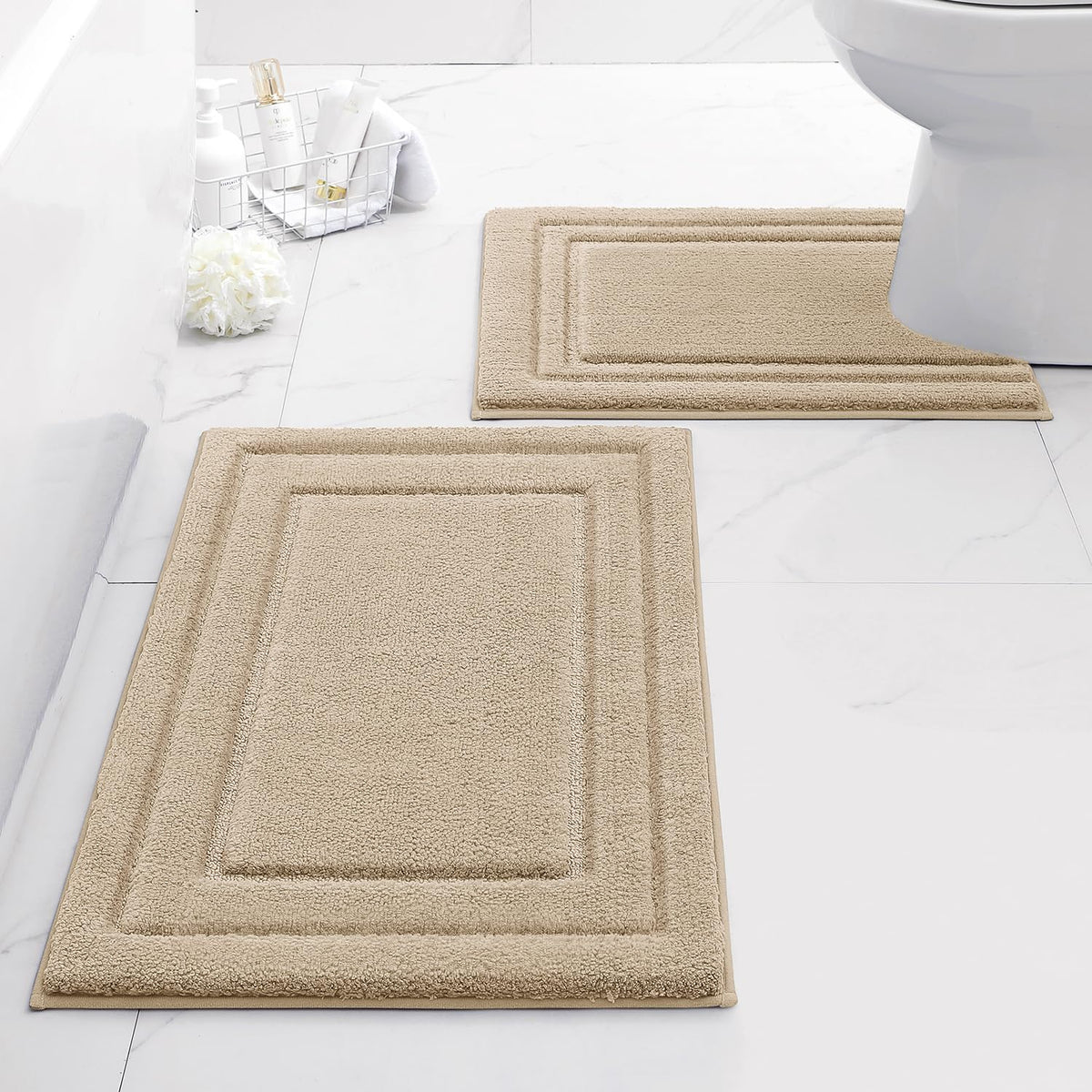 HOMEIDEAS Bathroom Rugs Sets 2 Piece, Super Soft and Absorbent Non Slip Microfiber Machine Washable Bath Mat Set (20" x 32" + 16" x 24", Brown)