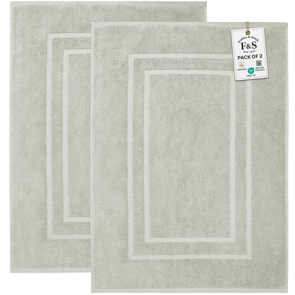 Feather & Stitch 100% Cotton Bath Mats 2 Piece 30x21 Inches, Grey