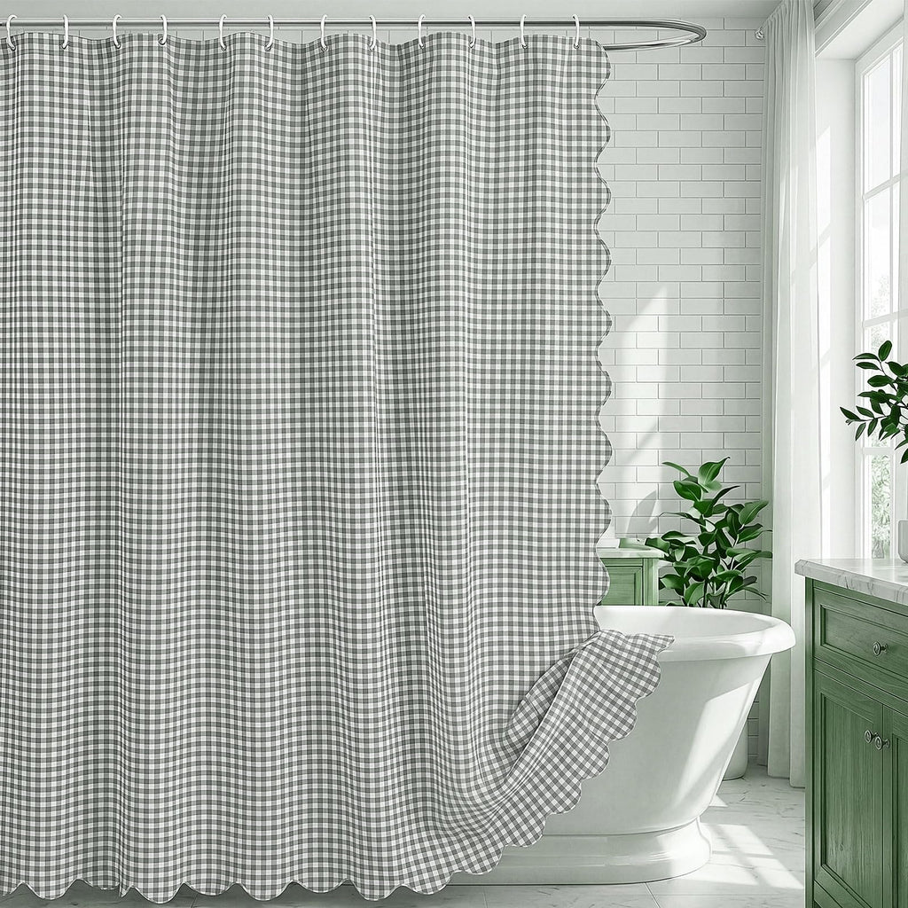 HunnmingRe Ruffled Gingham Shower Curtain Red