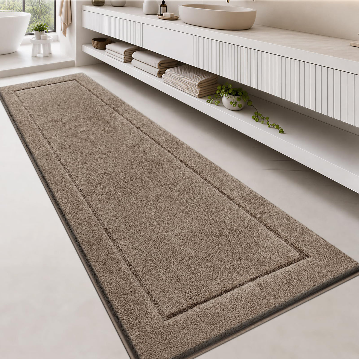 anllugs Bathroom Rugs, Non-Slip Bath Runner Rugs, 30" x 84", Beige