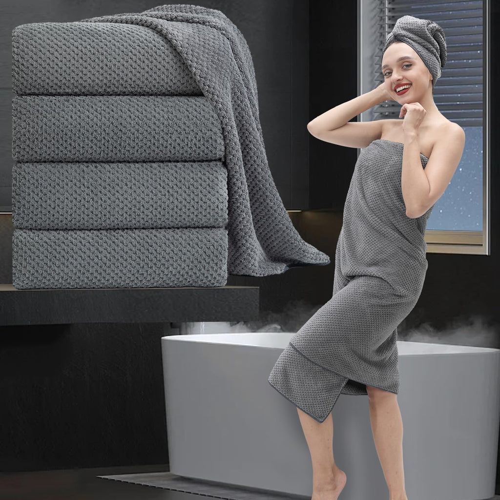 8 Piece Bathroom Towel Set Black White|2 Oversized Large Bath Towels Sheet,2 Hand Towels,4 Washcloths| 600GSM Soft Towel Set for Bathroom Hotel,Highly Absorbent Quick Dry Bath Towel Collections