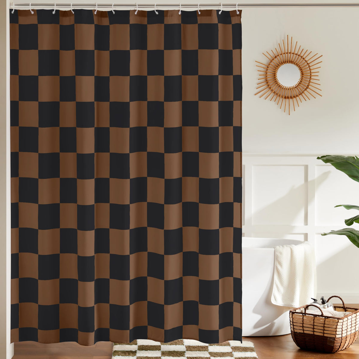 Ohocut Checkered Shower Curtain, Double Pink Plaid Shower Curtains for Bathroom, Cute Retro Checkboard Shower Curtain Vintage Aesthetic, Washable Fabric Bath Curtain 72''x72''