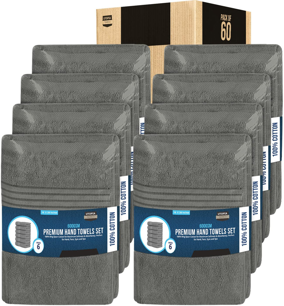 Utopia Towels 6 Piece Hand Towels Set, 16x28 in, 100% Cotton, Turquoise