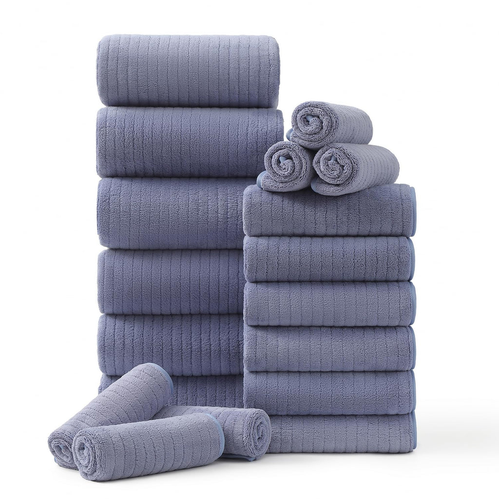 Hailea 18 Piece Family Bath Towel Set Include 6 Bath Towels,6 Hand Towels and 6 Washcloths Soft Bathroom Towel with Hanging Loops,Highly Absorbent Quick Dry Towels Set for Bathroom,Hotel and Spa-Navy