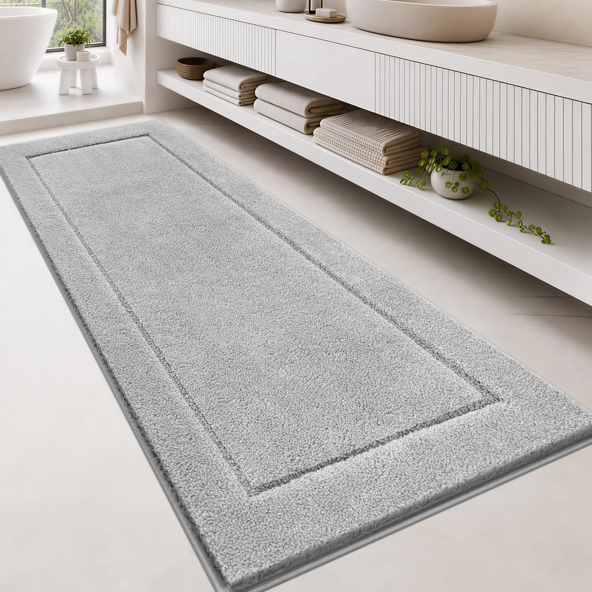 anllugs Bathroom Rugs, Non-Slip Bath Runner Rugs, 30" x 84", Beige