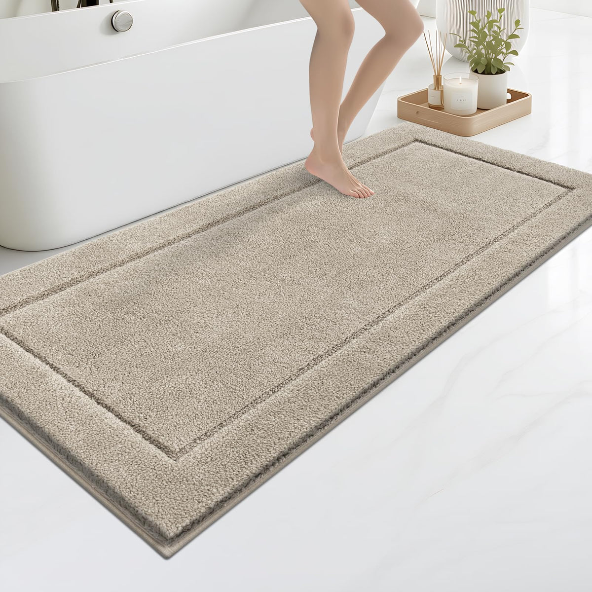anllugs Bathroom Rugs, Non-Slip Bath Runner Rugs, 30" x 84", Beige
