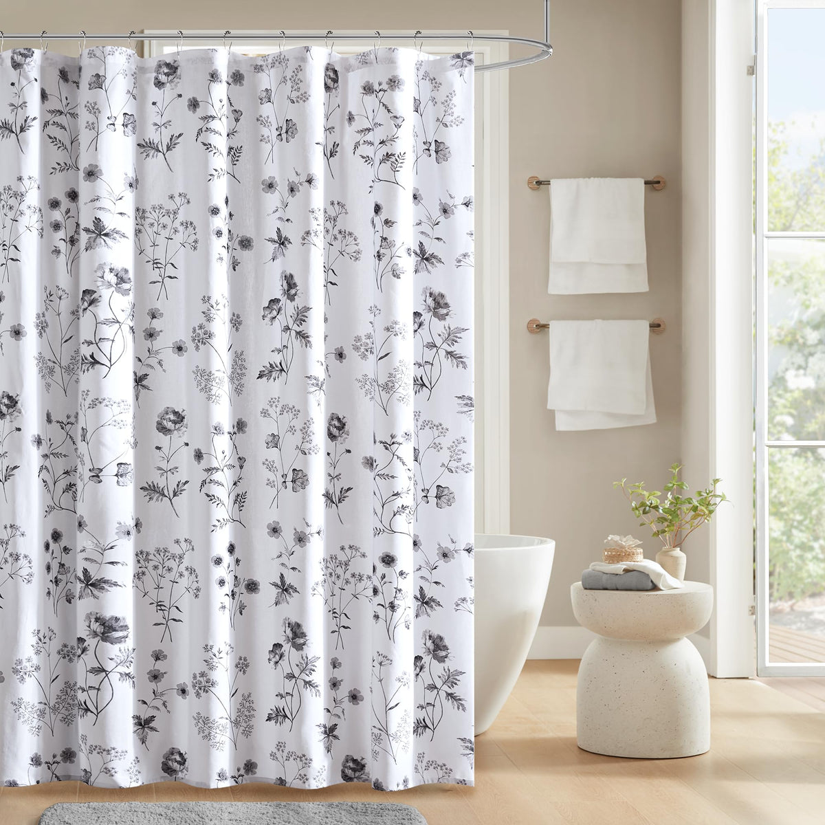 Martha Stewart 100% Cotton Floral Shower Curtain, 72 x 72, Blue